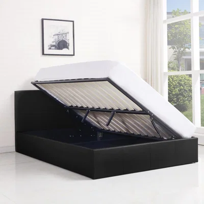 The Range Ottoman Side Lift-Up Leather Storage Bed Frame 3FT Single With Mattress - Black