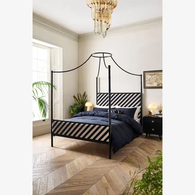 Rockett St George Black Bamboo-Inspired Four Poster Bed - Two Sizes Available