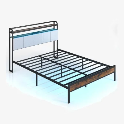 The Range Heavy Duty Metal Platform Bed with Linen Headboard