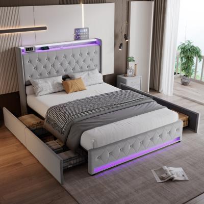 The Range Double Upholstered Bed with Soft Backrest and 4 Drawers - Grey