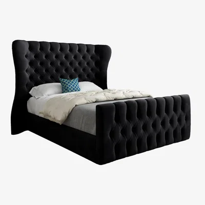 The Range Lika Soft Velvet Upholstered Wide Curved Winged Bed Frame - Black / Single