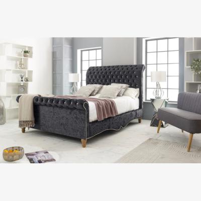 The Range Epsol Crush 4 inch solid thick Bed Frame with Chesterfield Headboard - Steel / Small Double