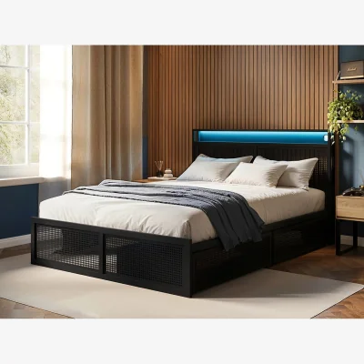 The Range Callan Metal Bed with Storage & LED Black - Black