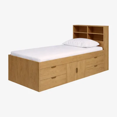 The Range Multi Drawer Single 3ft Cabin Bed with Bookcase Headboard, Oak Effect - Brown