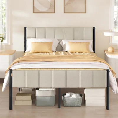 The Range VASAGLE Double Bed Frame, 135 x 190 cm - Cappuccino Beige