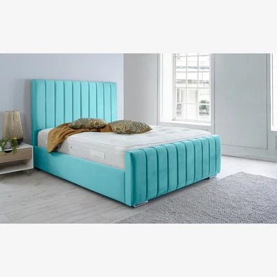 The Range Sancia Plush 4 Inch Solid Thick Bed Frame With Lined Headboard - Teal / Single