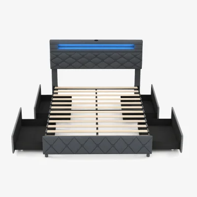 The Range Modern Upholstered Bed Frame with Led Lights - Grey