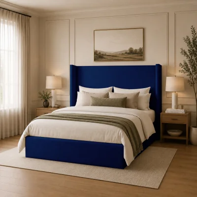 The Range Luxury Wingback Lynx Upholstered Bed Frame - Blue