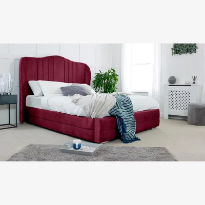 The Range Dorridge Plush 4 Inch Solid Thick Bed Frame With Winged Headboard - Maroon / King