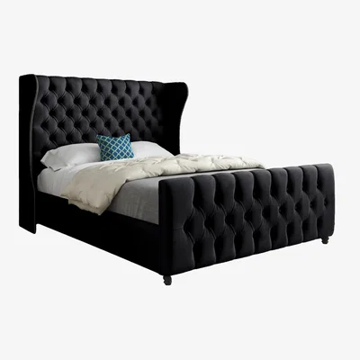 The Range Dozer Straight Curved Top Soft Velvet Upholstered Bed Frame - Black / Single