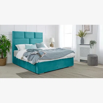 The Range Hampton Plush 4 Inch Solid Thick Bed Frame With Lined Headboard - Teal / Double
