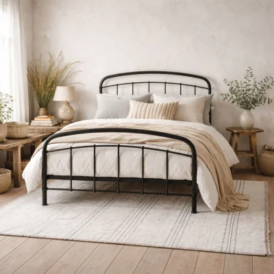 The Range France 5ft King Metal Bed Frame with Headboard and Footboard - Black