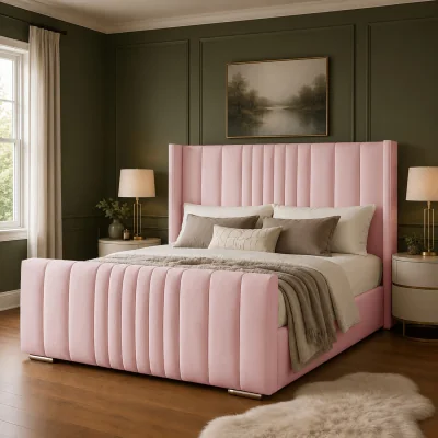 The Range Luxury Wingback Vertical Panel Austin Bed Frame - Pink / Single
