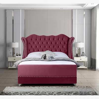 The Range Venette Plush Velvet Bed Frame - Maroon / Double