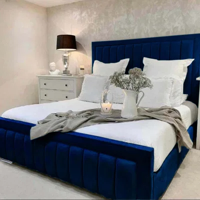 The Range Alondrea Upholstered Panel Bed - Blue / Double