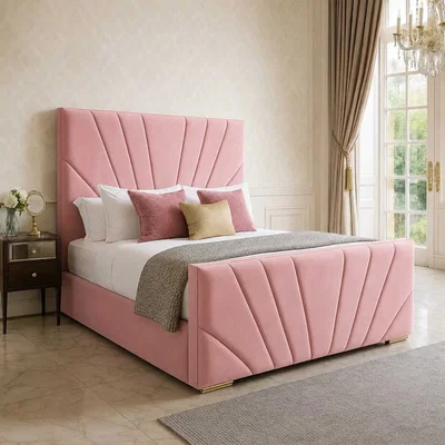 The Range Elegance Upholstered Bed Frame With Headboard & Footboard - Pink / Single