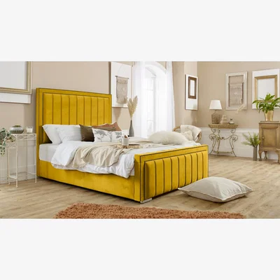 The Range Island Plush 4 Inch Solid Thick Bed Frame With Lined Headboard - Mustard Gold / King