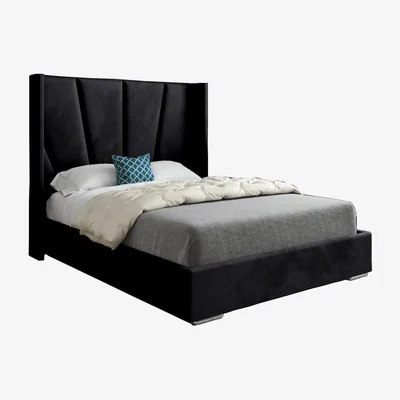 The Range Cocoon Soft Velvet Upholstered Wide Curved Winged Bed Frame - Black / Small Double