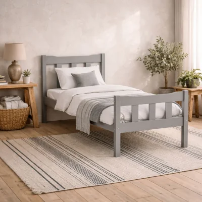 The Range Tralee 3ft Single Bed in Washed with Panelled Headboard and Footboard - Grey