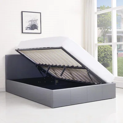 The Range Ottoman Side Lift-Up Leather Storage Bed Frame 3FT Single With Mattress - Grey