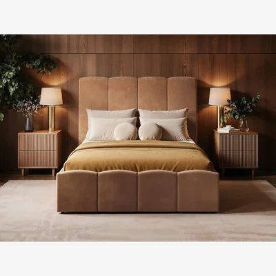 The Range Enrica Upholstered Panel Bed Frame Brown King - Brown