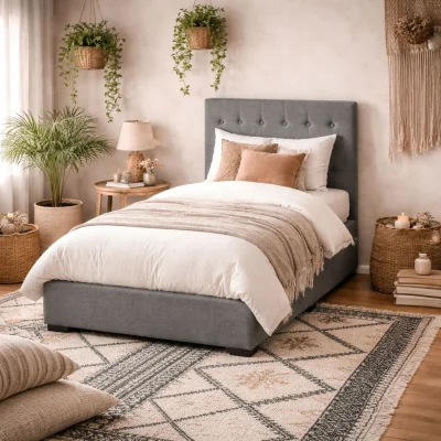The Range Carrick 4ft Small Double Bed Tufted Velvet Headboard with Storage - Grey