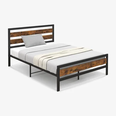 The Range Double Bed Frame Industrial Metal Platform Bed - Brown