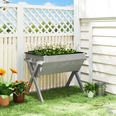 The Range Outsunny Wooden Planter Raised Bed Container  - Light Grey