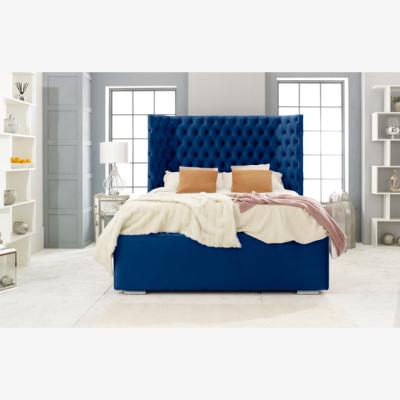 The Range Philly Plush 4 inch solid thick Bed Frame with Thick Winged Headboard - Blue / Superking