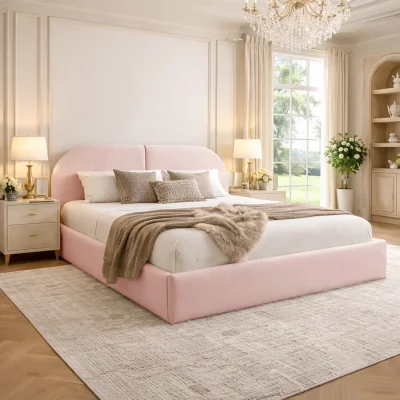 The Range Luxury Plush Velvet Dolores Upholstered Bed Frame - Pink / Small Double