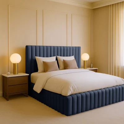 The Range Plush Velvet Brantley Panel Bed Frame Double King Super King - Blue / Single