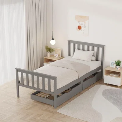 The Range Wooden Single Bed Frame with Storage Drawer - Grey