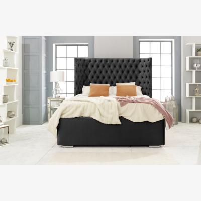The Range Philly Plush 4 Inch Solid Thick Bed Frame With Thick Winged Headboard - Black / Small Double