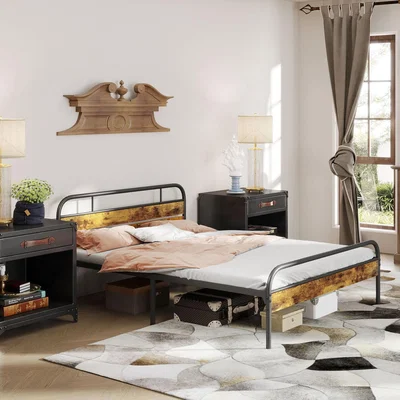 The Range HOMCOM Bed Frame with Headboard Underbed Storage Slat Support - Rustic Brown / King