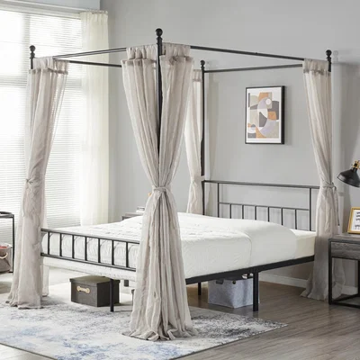 The Range Metal Canopy Bed Frame with Headboard and Footboard - Black