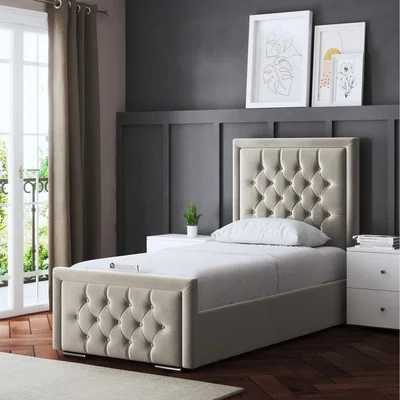 The Range Allegra Upholstered Bed with Headboard - BEIGE / Small Single