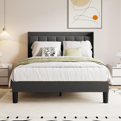 The Range Modern Upholstered Platform Bed Frame with Tufted Headboard - Grey / Double