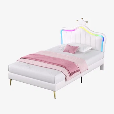 The Range PU Leather Bed Frame with Wood Slat - Cream  / Single
