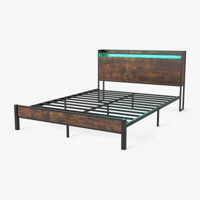 The Range Industrial King Size Bed Frame with Storage Headboard - Black