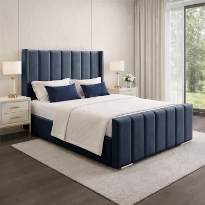 The Range Plush Velvet Wingback Upholstered Panel Bed Frame - Blue / Small Double