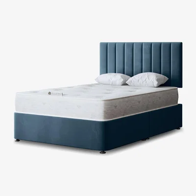 The Range Amelia Upholstered Panel Bed with Headboard - Metallic blue / Small single