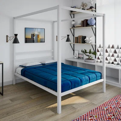 The Range Modern Metal Canopy Bed - White