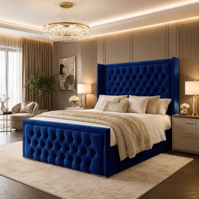 The Range Luxury Sandra Wingback Chesterfield Bed Frame - Blue / Superking