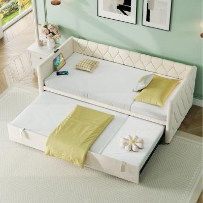 The Range 3ft Single Button-tufted Bed with USB and Type - C Ports - White