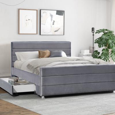 The Range PLUSH VELVET FABRIC UPHOLSTERED 2 DRAWER BED FRAME - GREY / 157cm / 56kg