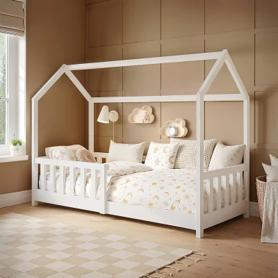 The Range Explorer Shorty Play House Floor Bed with Rails Wooden White - White