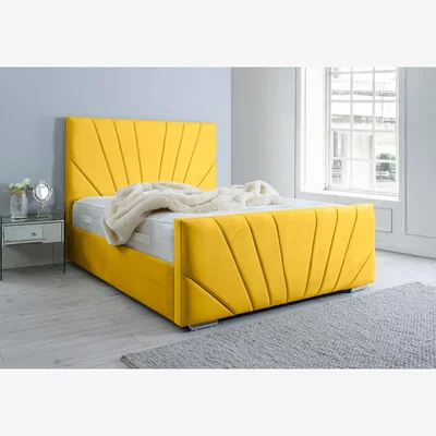 The Range Marco Plush 4 Inch Solid Thick Bed Frame With Lined Headboard - Mustard Gold / Single