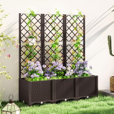The Range Outsunny Plastic Raised Bed with Trellis, Drainage Holes, Drain Plugs - Brown