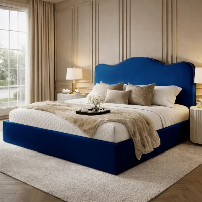 The Range Designer Plush Velvet Angelito Upholstered Bed Frame - Blue / King