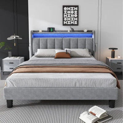 The Range Sturdy Velvet Bed - Grey / Double